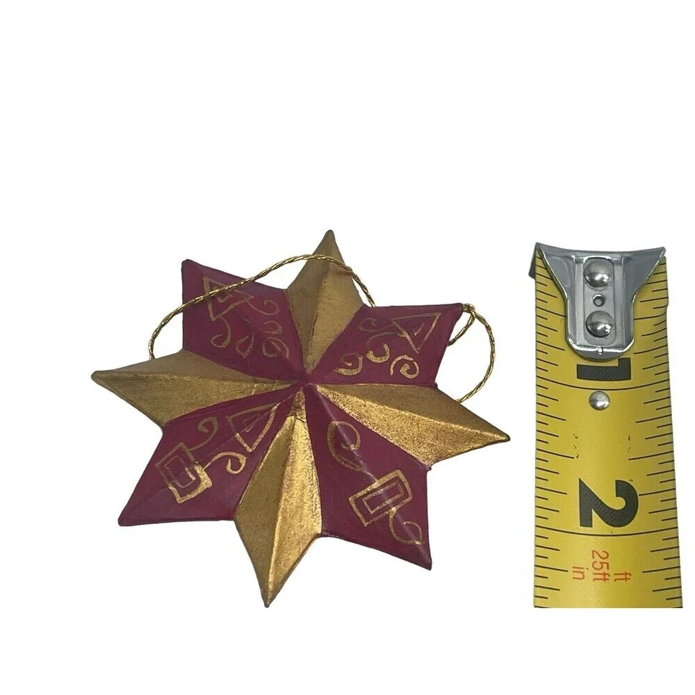 Christmas Star Ornament Gold Red 2” Made In Peru